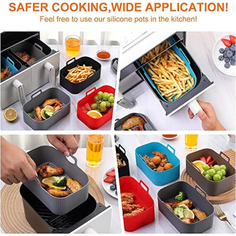 Silicone Air Fryer Liners for Ninja Dual Air Fryer, Reusable Air Fryer Silicone Liner for Ninja Air Fryer Accessories, Air Fryer Basket Airfryer Liners for Ninja Dual Foodi DZ201/DZ401 (A, 2 x Black)