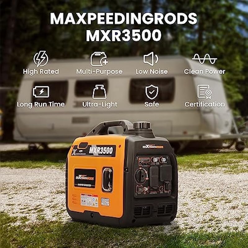 maXpeedingrods 3500W Portable Inverter Generator, RV Ready,for Outdoor Camping Trailer Event Commercial Mobile Power Supply Backup Event, Gas Powered, EPA Compliant,Compact & Lightweight 47LBs