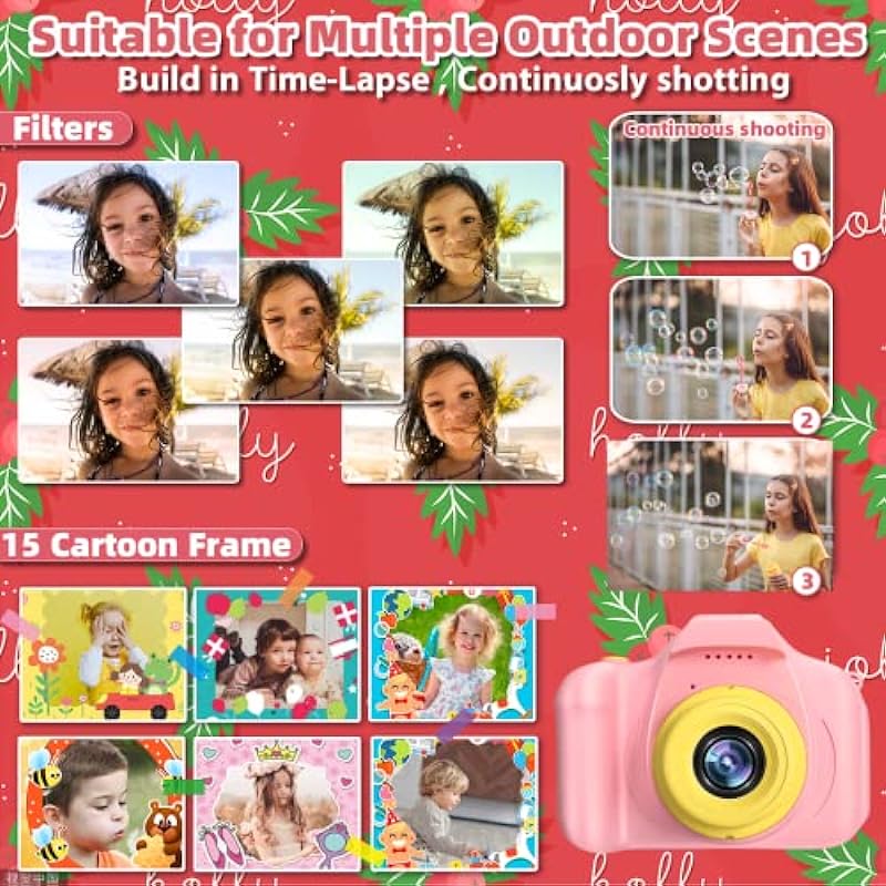 Miiulodi Kids Waterproof Camera – Birthday Gifts for 3 4 5 6 7 8 9 10 Year Old Girls 2 Inch IPS Screen Underwater Action Camera with 32 GB SD Card, Pool Toys for Kids Age 8-12 Pink