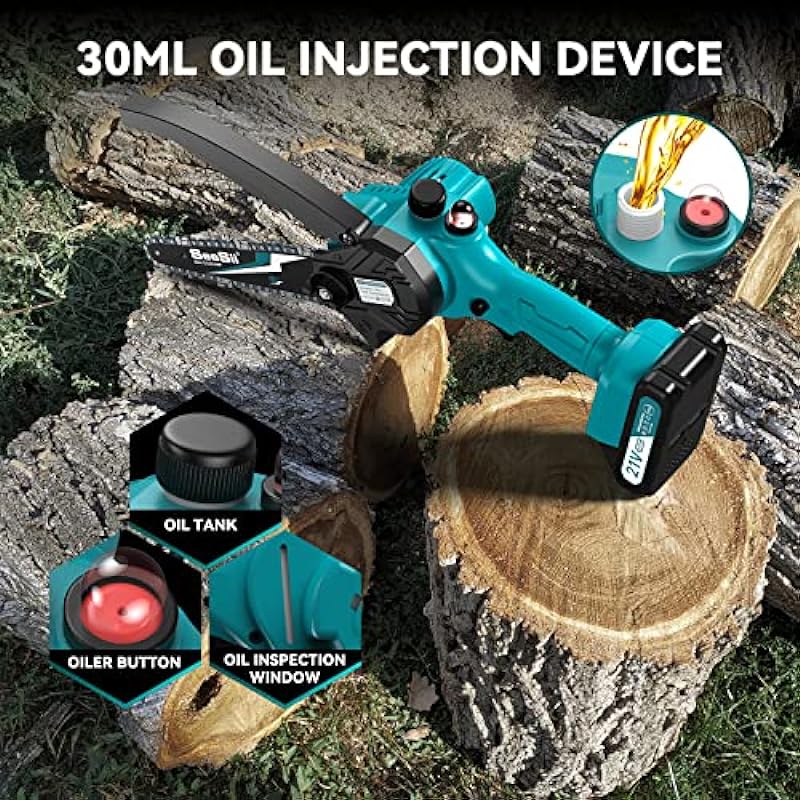 Mini Chainsaw, Seesii 6-inch Cordless Mini Chainsaw with Oiler, Electric Chainsaw scie a Chaine a batterie Chain Saw with 2×2.0AH Batteries and Charger,Designed for Wood Cutting Logging