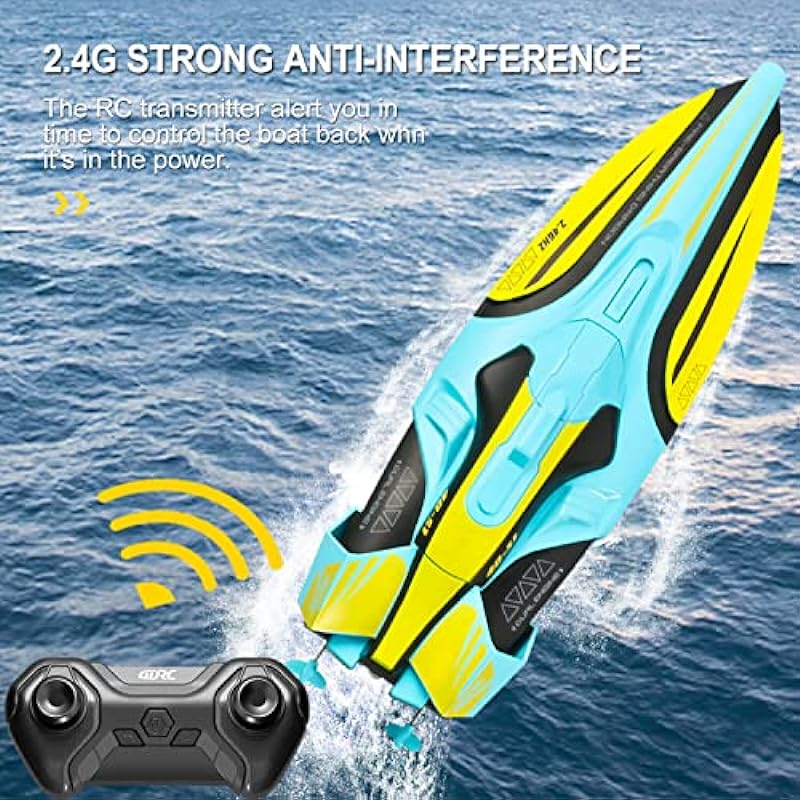 4DRC S1 RC Boat,Remote Control Boat for Kids Adults, 20+ MPH 2.4GHz Racing Boats for Pools and Lakes,4 Channel,Low Battery Alarm,Capsize Recovery,2 Rechargeable Batteries Toys Gifts for Boys Girls