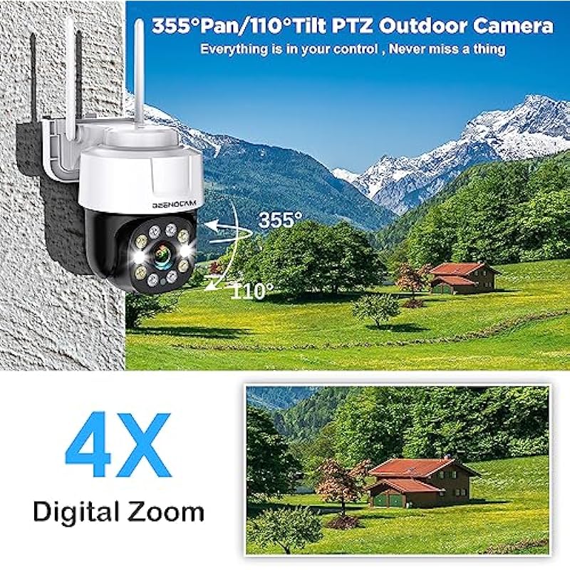 2.5K 2.4G/5G Security Camera Wireless Outdoor WiFi Cameras 360° PTZ Camera Surveillance Exterieur for Home Security with Siren, Motion Detection, 2-Way Audio, Color Night Vision