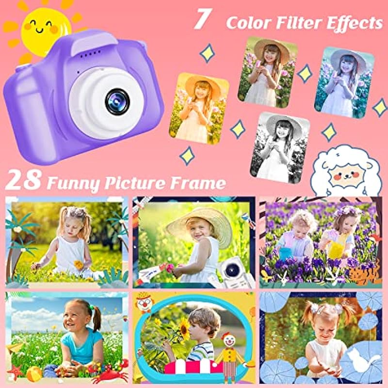 Kids Camera for Boys and Girls, SINEAU Digital Camera for Kids Toy Gift, Toddler Camera Birthday Gift for Age 3 4 5 6 7 8 9 10 with 32GB SD Card, Video Recorder 1080P IPS 2 Inch(Purple)