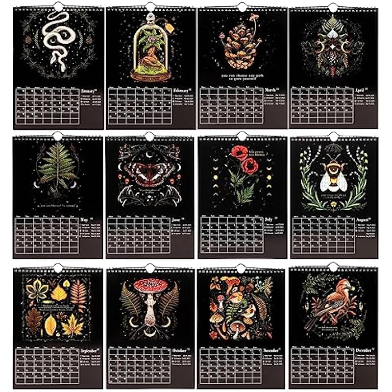 12”*8” Wall Calendar 2023-2024, July 2023- June 2024 Dark Forest Lunar Calendar With 12 Illustrations, 12 Monthly Colorful Wall Calendar for Home Office