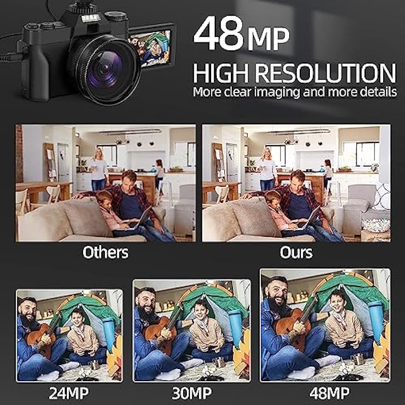 Mo Digital Cameras for Photography, vlogging Camera 4K for YouTube, Video Camera with Wide-Angle & Macro Lenses, 16X Digital Zoom, Flip Screen, External Microphone, 32GB TF Card