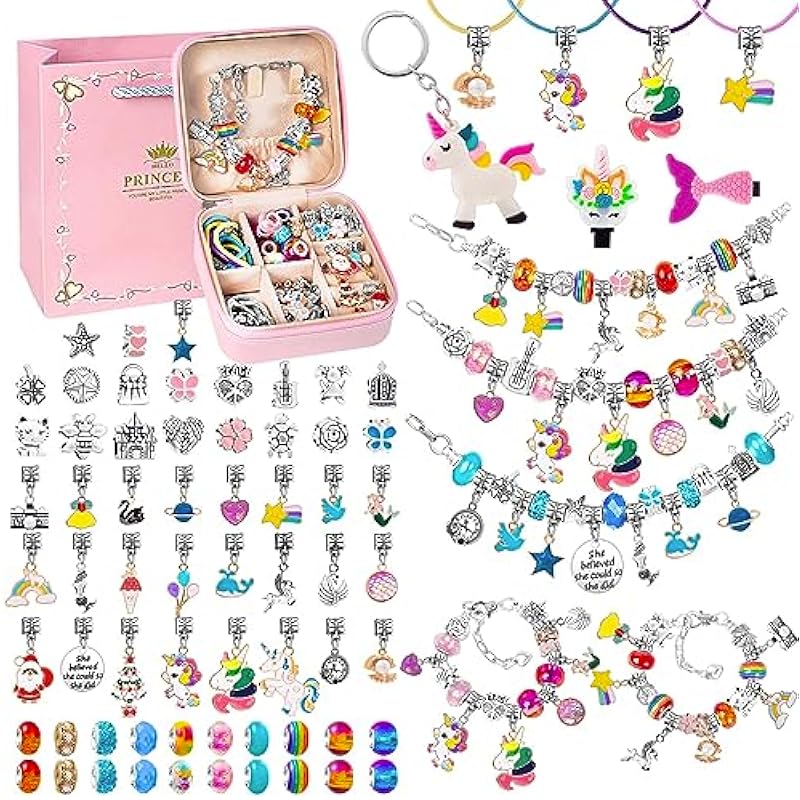 Charm Bracelet Making Kit for Girls, Girls Gifts 4-12 Years Old Crafts for Kids 5 6 7 8 9 10 Toys for Girls 5 6 7 8 9 10 Jewelry Making Supplies Jewelry Making Kit DIY Arts and Crafts Kit