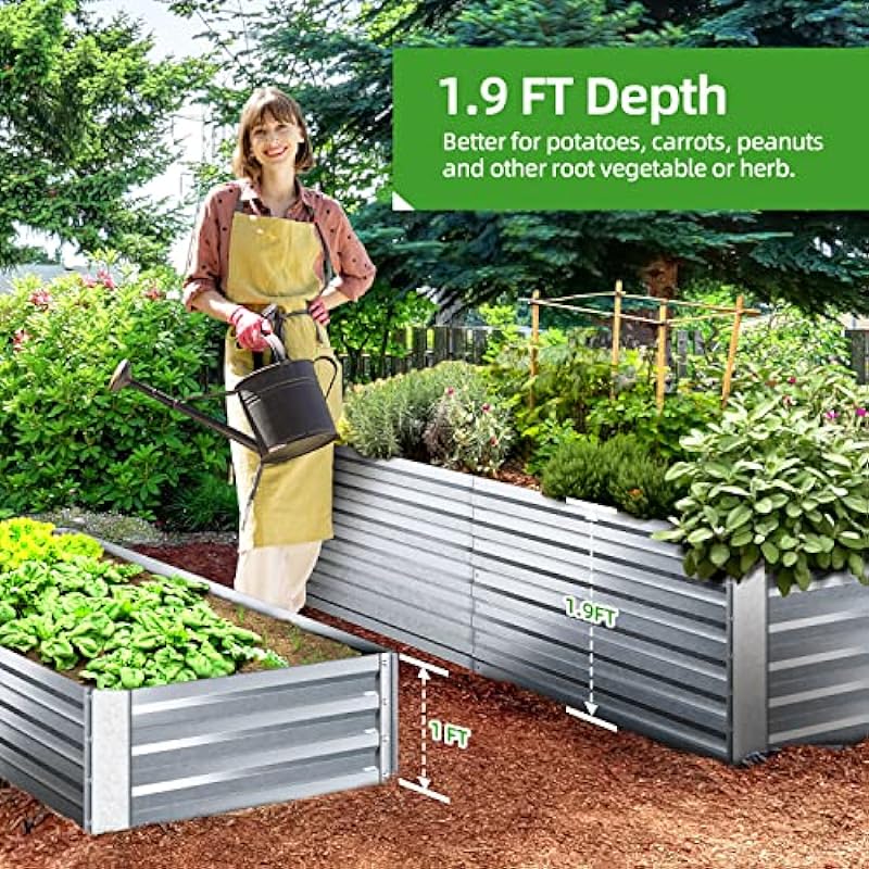 6 x 3 x 1.9 FT Metal Raised Garden Beds for Vegetables, Ohuhu Heightened Extra-Large Reinforced Galvanized Steel Raised Boxes, Heavy Duty Planter Box Bed, Gardening Gift