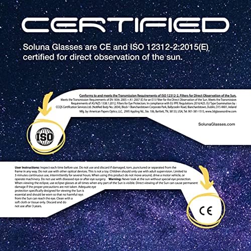 Soluna Solar Eclipse Glasses – CE and ISO Certified Safe Shades for Direct Sun Viewing – Made in the USA (2 Pack) – Lunettes Pour éclipse Solaire