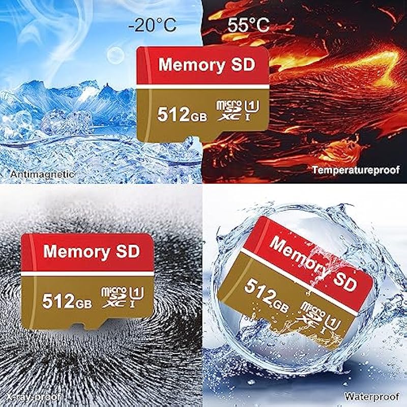 icymora Micro SD Card 512GB Durable Memory Card Convenient Carte Micro SD Waterproof Carte SD Metallic SD Card Data Storage Commonly Used for Camera/Monitor