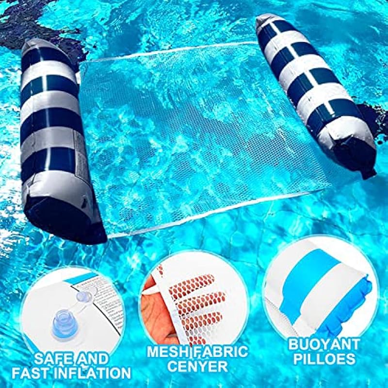Inflatable Pool Float, 2 Pack Meegoo Inflatable Water Hammock for Adults, Portable Water Hammock with Bottom Mesh for Vacation Fun and Rest, Water Lounge