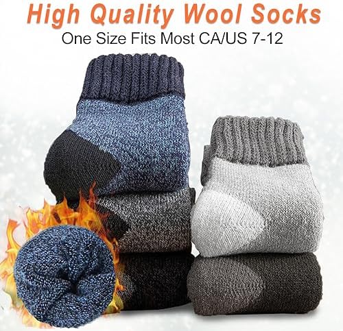 VoJoPi Men Wool Socks 5 Pairs,Size 7-12, Thick and Warm Winter Thermal Socks Cozy Boot Socks