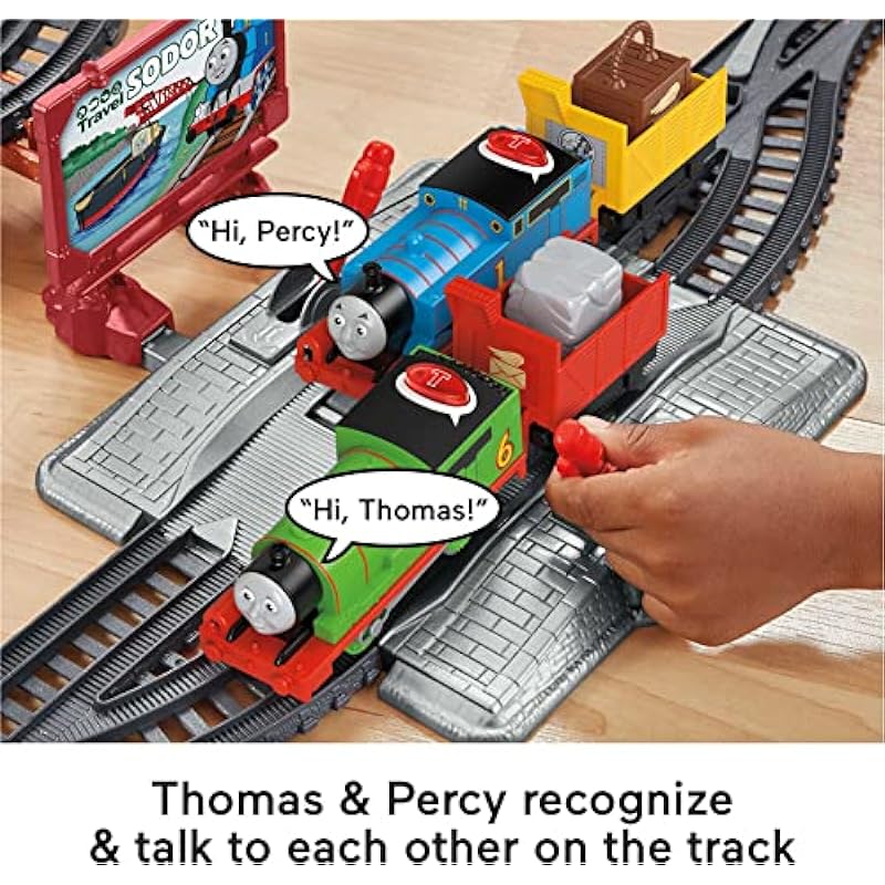 Fisher-Price Thomas & Friends Talking Thomas & Percy Train Set, motorized train and track set for preschool kids ages 3 years and older