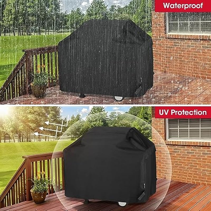 UNICOOK BBQ Cover 55 Inch, Heavy Duty Waterproof Gas Grill Cover, Special Fade and UV Resistant Outdoor Barbecue Cover, Housse de BBQ Cover Compatible for Grills of Weber Char-Broil Brinkmann and More