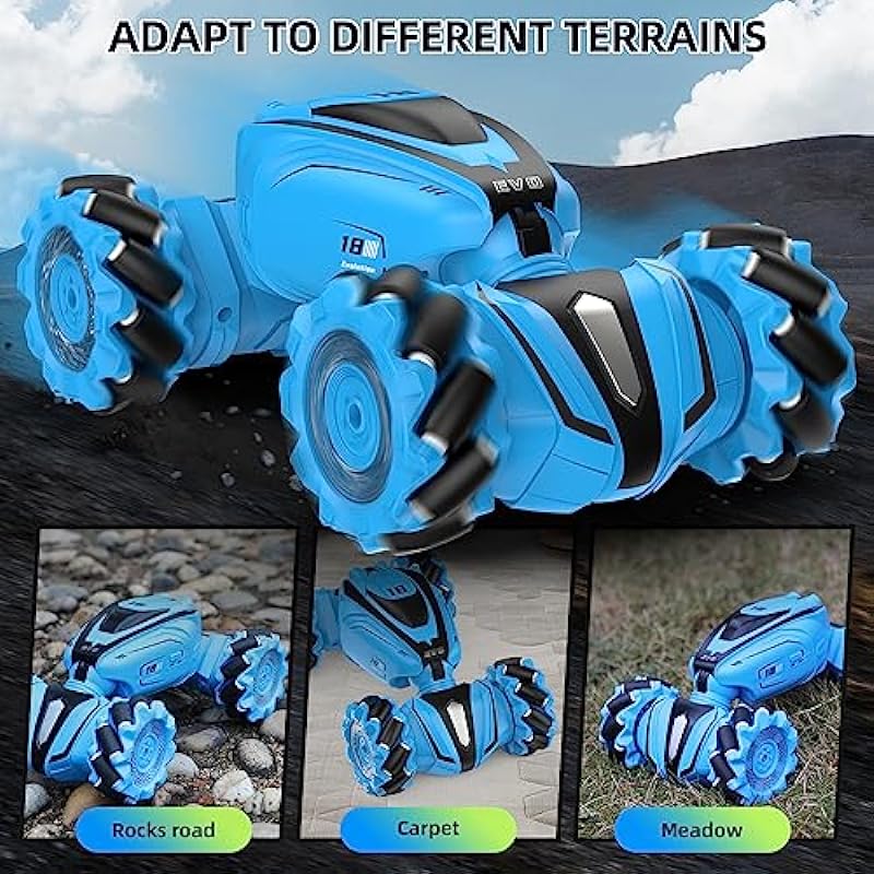 AONGAN RC Crawler, Remote Control High-Speed Stunt Car with 360° Flips and Drifts, Gesture Control, 2.4Ghz Rechargeable RC Toy Car for Kids Age 6+ Years Old (Blue)