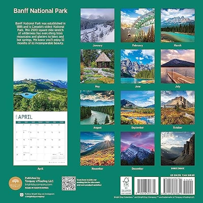 2024 Banff National Park Monthly Wall Calendar by Bright Day, 12 x 12 Inch