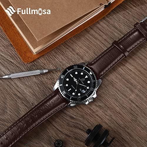 Quick Release Leather Watch Band, Fullmosa Axus Genuine Leather Replacement Watch Strap with Stainless Metal Clasp 14mm 16mm 18mm 20mm 22mm 24mm (choose the proper size)