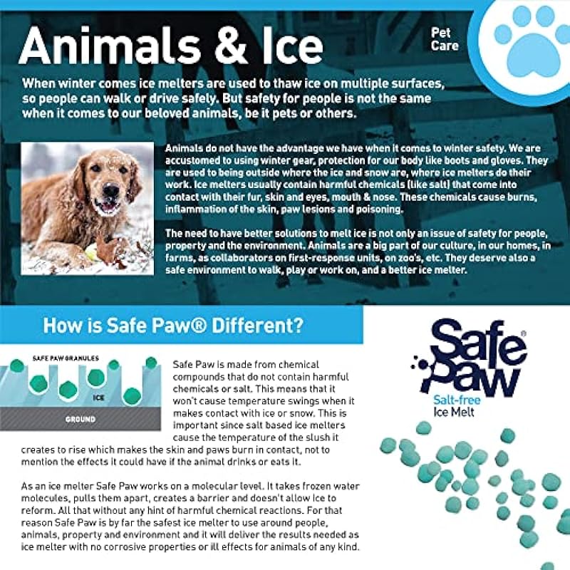 Safe Paw, Child Plant Dog Paw & Pet Safe Ice Melt -8lb, 100% Salt/Chloride Free -Non-Toxic, No Concrete Damage, Fast Acting Formula, Last 3X Longer