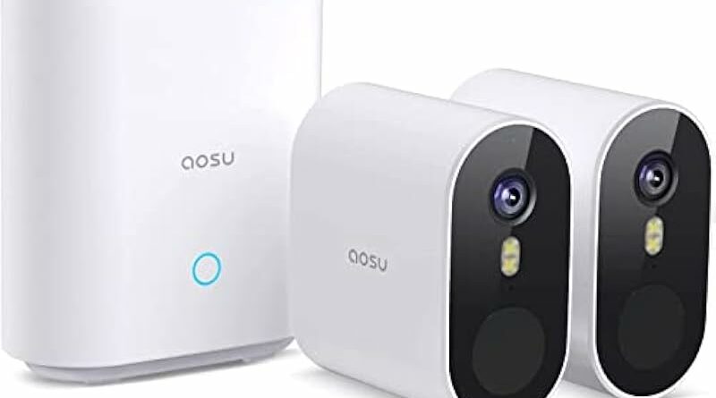 aosu 5MP Ultra HD Home Security System, 2 Cam Kit Security Cameras Wireless Outdoor, WirelessCam System Max, 240-Day Battery Life, Spotlight Camera Surveillance Exterieur sans fil, No Monthly Fee