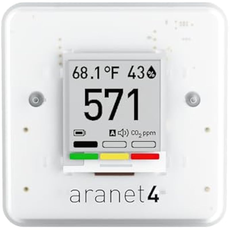 SAF Aranet4 Home: Wireless Indoor Air Quality Meter for Home, Office or School (CO2, Temperature, Humidity and More) Portable, Battery Powered, E-Ink Screen, App for Configuration & Data History