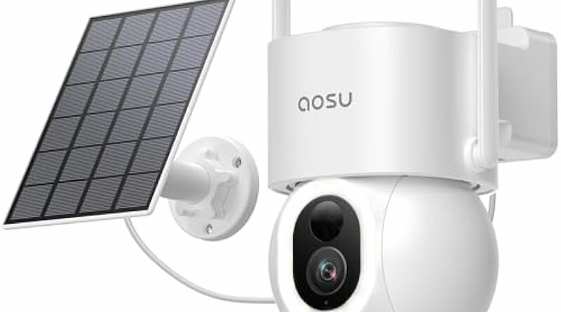 AOSU Security Cameras Wireless Outdoor, 3K/5MP Solar Powered Cameras for Home Security, 360° Pan/Tilt Surveillance, Color Night Vision, 2.4G WiFi Camera, Auto Tracking, AI Human/Vehicle/Pet Detection