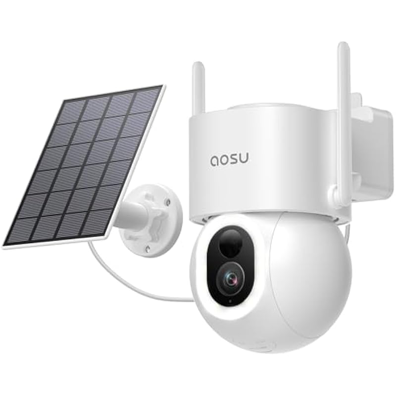 AOSU Security Cameras Wireless Outdoor, 3K/5MP Solar Powered Cameras for Home Security, 360° Pan/Tilt Surveillance, Color Night Vision, 2.4G WiFi Camera, Auto Tracking, AI Human/Vehicle/Pet Detection
