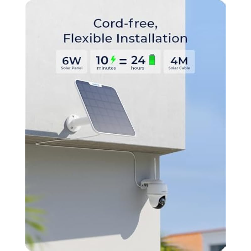 REOLINK First 4K Solar Security Cameras Wireless Outdoor, Argus PT 4K+ 6W Solar Panel, 360° Pan Tilt Solar Battery Outdoor Camera with 8MP Color Night Vision, No Monthly Fee
