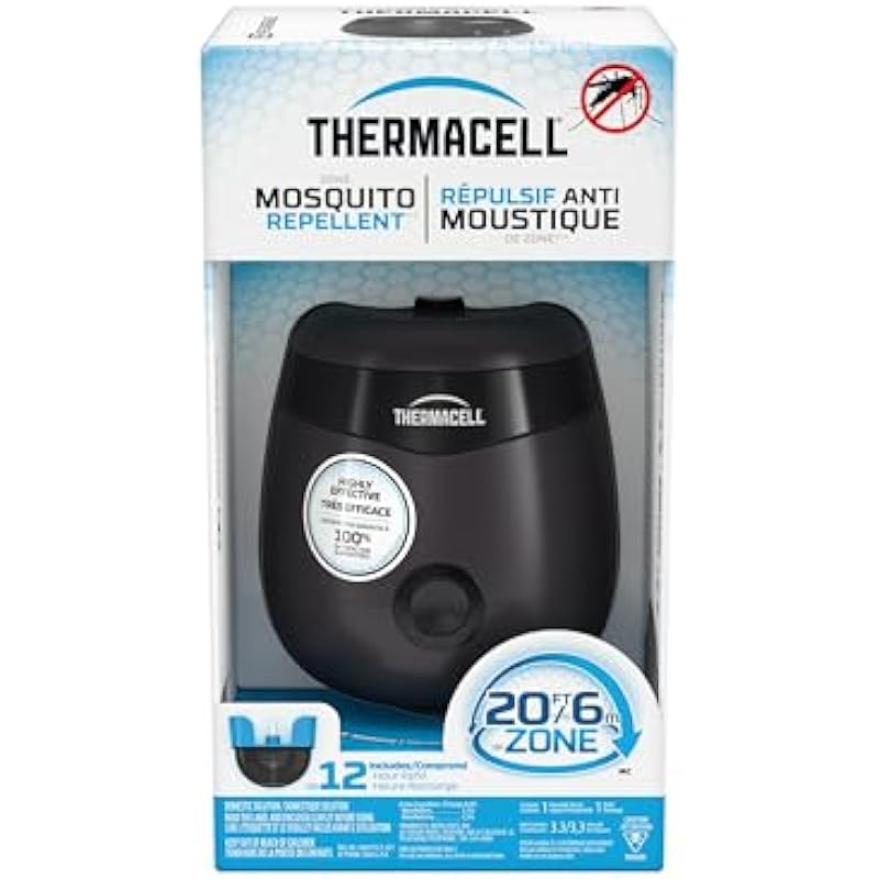 Thermacell Patio Shield Mosquito Repellent E-Series E552CHRCA Rechargeable Repeller; 20’ Mosquito Protection Zone; Includes 12-Hour Repellent Refill; No Spray, Flame or Scent; Bug Spray Alternative