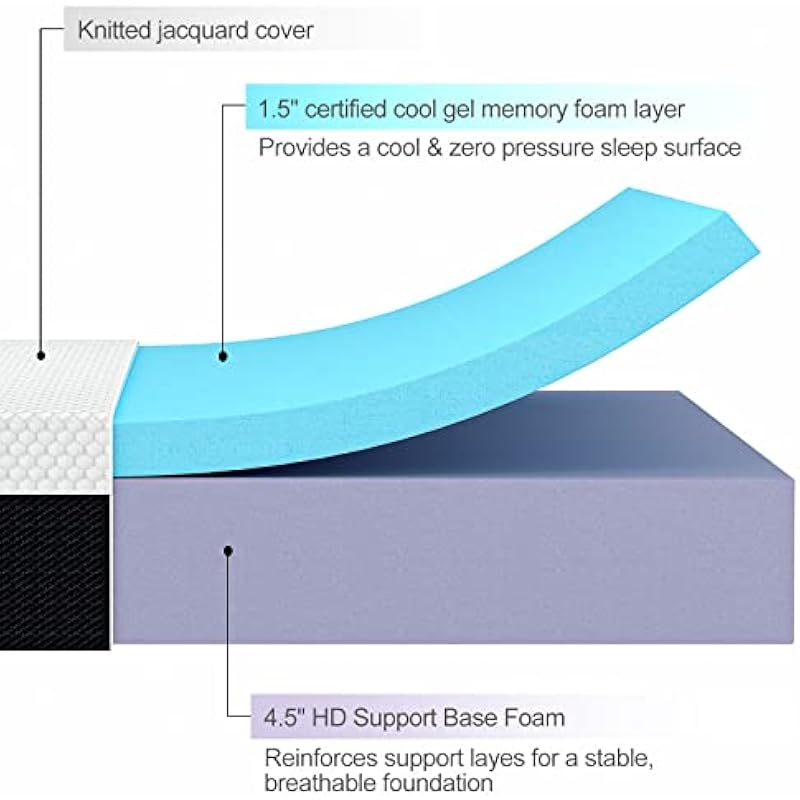 Iyee Nature Twin Mattress, 6 Inch Mattress Twin with Cooling-Gel Memory Foam for Sleep Cooler, CertiPUR-US Certified, Supportive and Pressure Relieving, Bed-in-a-Box