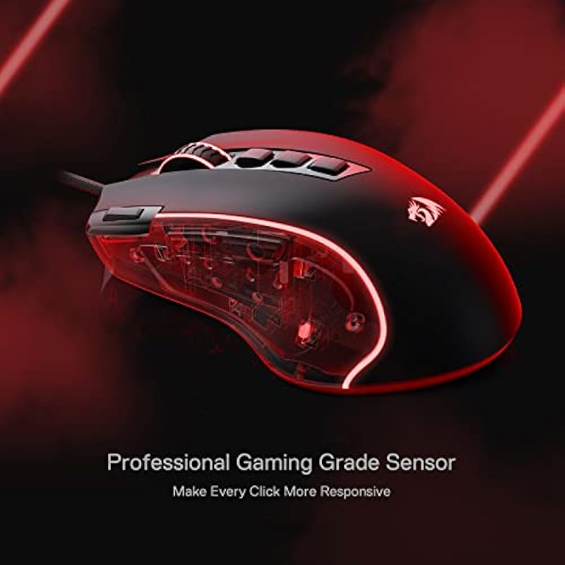 Redragon M612 Predator RGB Gaming Mouse, 8000 DPI Wired Optical Gamer Mouse with 11 Programmable Buttons & 5 Backlit Modes, Software Supports DIY Keybinds Rapid Fire Button