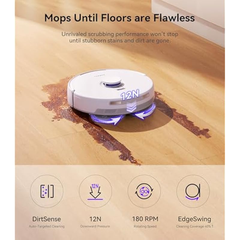 Narwal Freo X Ultra Robot Vacuums and Mop, 8200 Pa Robot Vacuums and Mop Combo, Auto Mop Drying/Washing, Self-Empty, Zero-Tangling, DirtSense™, All-in-One Base Station, Self-Contained Dust Processing
