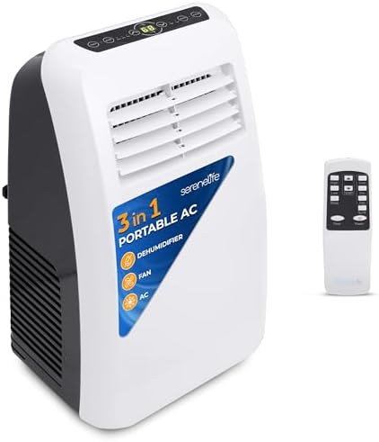 SereneLife Portable Electric Air Conditioner Unit-900W 8000 BTU Power Plug-in AC Cold Indoor Room Conditioning System with Cooler, Dehumidifier, Fan, Exhaust Hose, Window Seal, Wheels, Remote (SLPAC8)