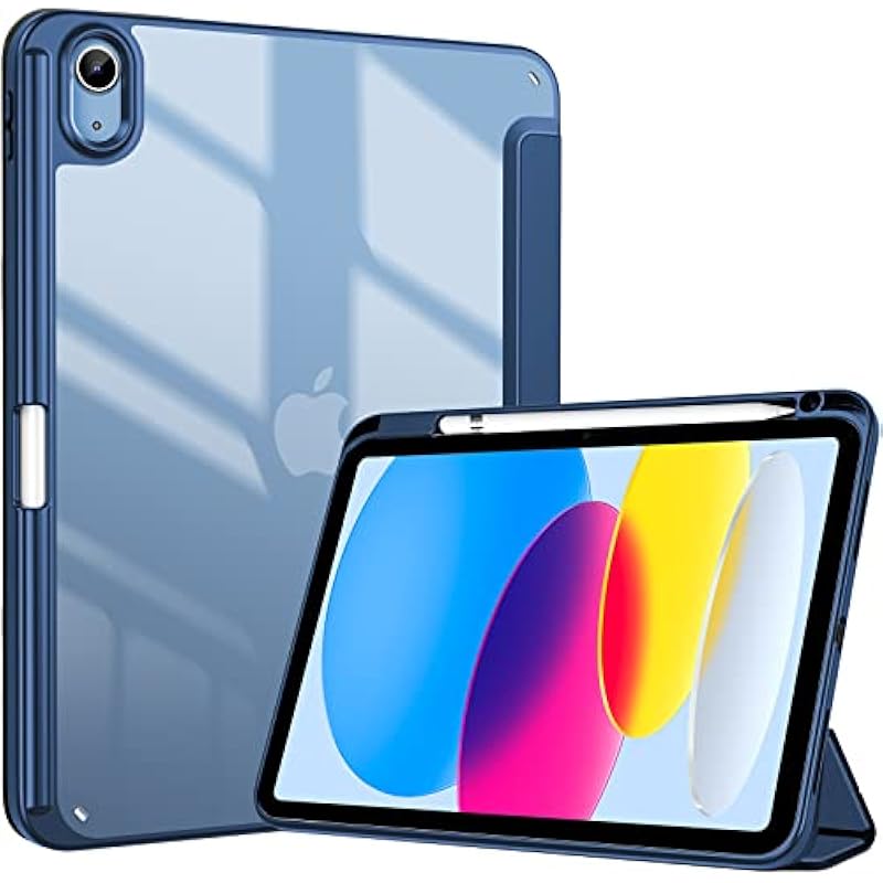 ProCase for iPad 10th Generation Case with Pencil Holder 2022 iPad 10 Case, iPad Cover 10th Generation iPad Case 10.9 inch, Clear Back Etui iPad 10e Generation for iPad A2696 A2757 A2777 -Navy