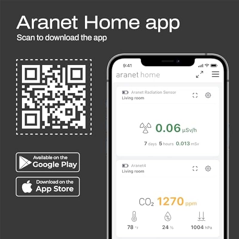 SAF Aranet4 Home: Wireless Indoor Air Quality Meter for Home, Office or School (CO2, Temperature, Humidity and More) Portable, Battery Powered, E-Ink Screen, App for Configuration & Data History