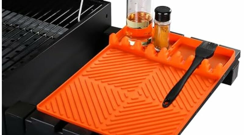 Grill Mat- Side Shelf Mat for Blackstone Silicone Grill Pad for Outdoor Grill Kitchen Counter Large Silicone Spatula Mat with Drip Pad, Grill BBQ Caddy Utensils Holder for Griddle Accessories