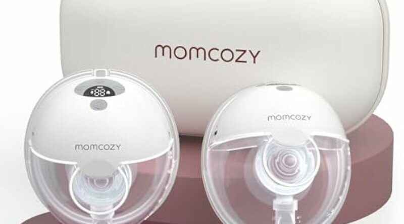 Momcozy M5 Hands Free Breast Pump, Double Wearable Breast Pump of Baby Mouth Double-Sealed Flange with 3 Modes & 9 Levels, Electric Breast Pump Portable - 24mm (2 Count, Gray)