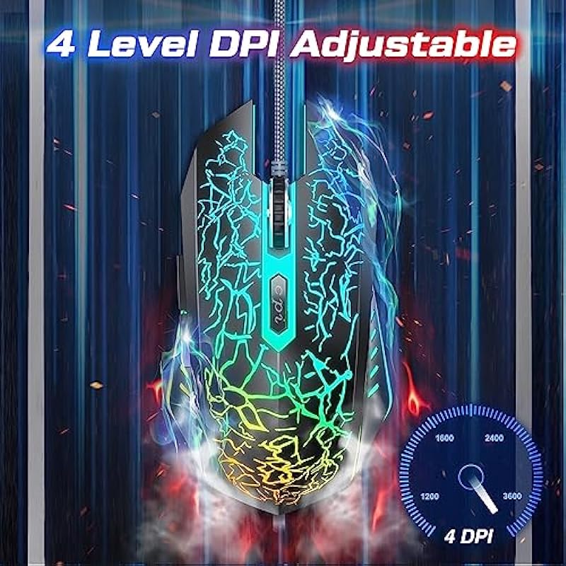VersionTECH. Gaming Mouse Ergonomic Wired Computer Mouse with 7 Colors LED Backlight, 4 DPI Settings Up to 3600 DPI Compatible for Chromebook Windows 7/8/10/11 XP/Mac/Linux Gamer/Notebook/MacBook