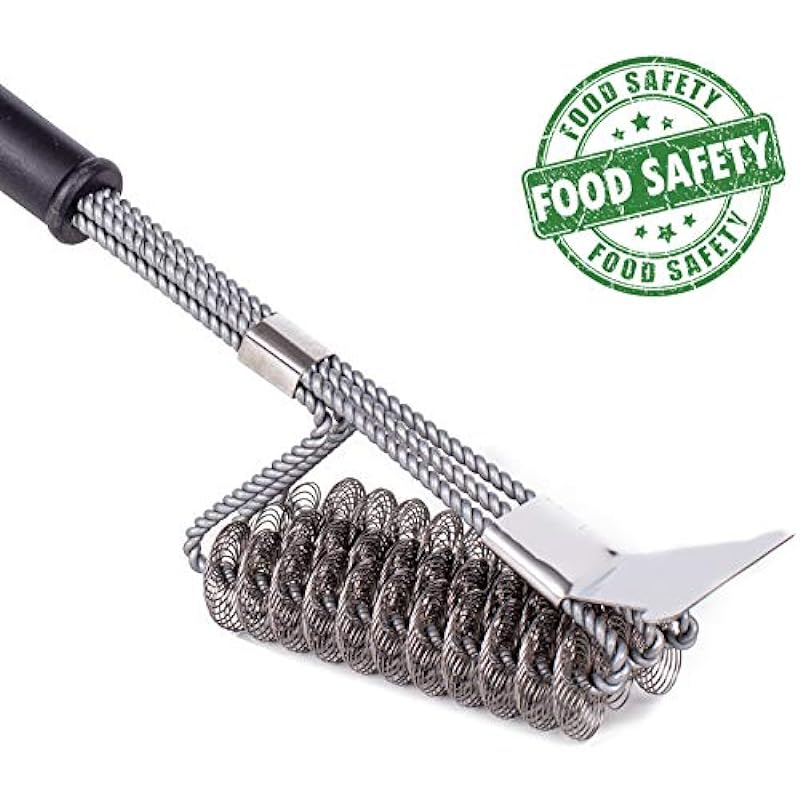 Grill Brush and Scraper, 3 in 1 BBQ Cleaner Bristle Free Barbecue Basting Brushes Great Grilling Accessories Gift Effective for Stainless Steel, Ceramic, Iron, Gas and Porcelain Grates Universal