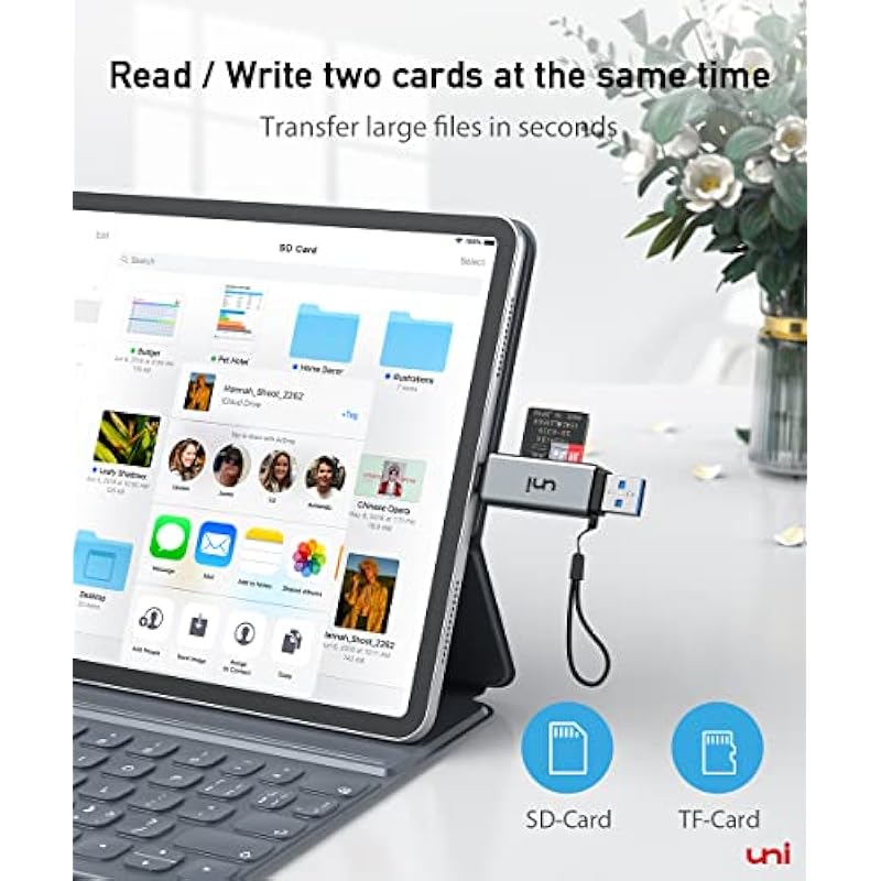 SD Card Reader, uni USB 3.0/USB C Dual Slot Flash Card Reader, Sturdy High-Speed Memory Card Adapter for SD/MicroSD/SDHC/SDXC/MMC Compatible with iPhone 15 Pro, MacBook Pro/Air, iPad Pro, Galaxy S23