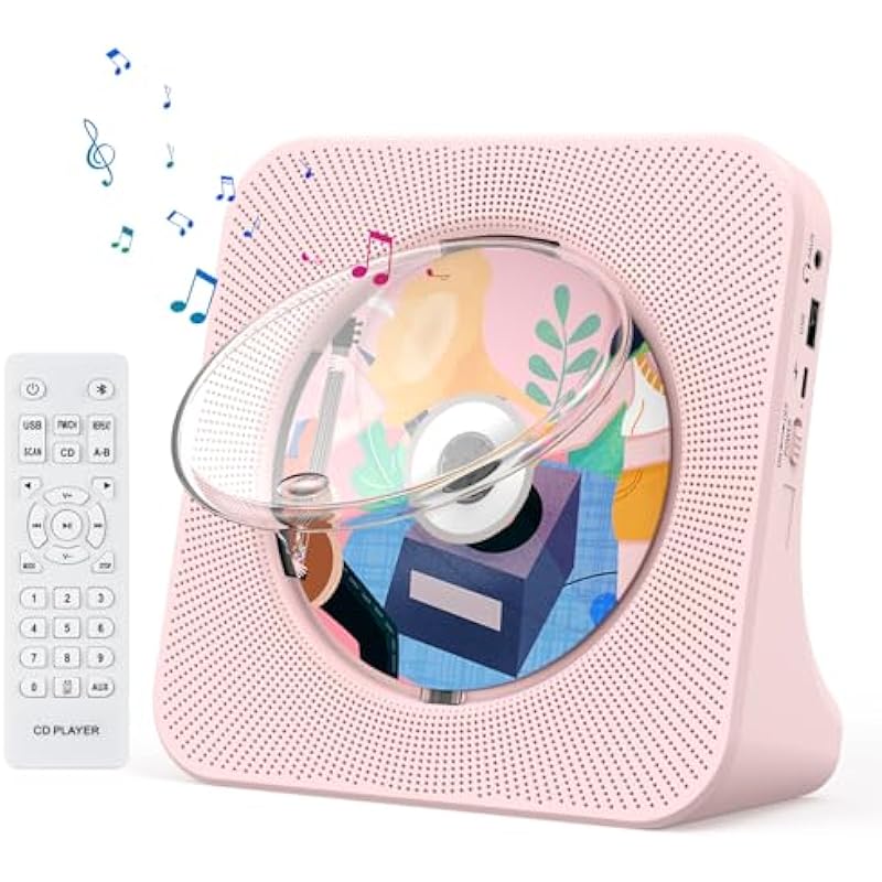 Gueray Portable CD Player with Bluetooth 5.0, CD Player for Desktop with HiFi Sound Speaker, CD Kpop Music Player with Remote Control, Dust Cover, FM Radio, LED Screen Support AUX/USB Headphone Jack