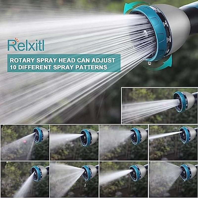 Relxitl Expandable Garden Hose 100ft Flexible Water Hose, 10 Function Sprayer Nozzle, 3/4 Inch Solid Metal Fittings Lawn Yard Garden Outdoor Hose (100ft, Black and Blue)