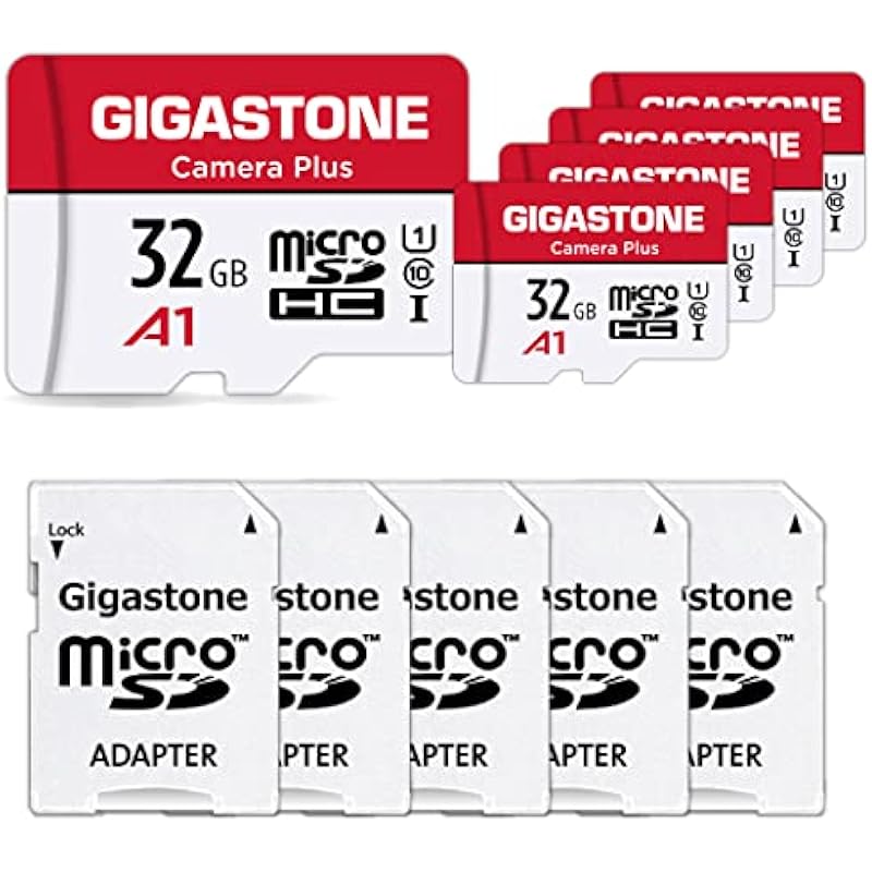 Gigastone 32GB 5-Pack Micro SD Card, Camera Plus, Nintendo-Switch Compatible, High Speed 90MB/s, 4K Video Recording, Micro SDHC UHS-I A1 Class 10