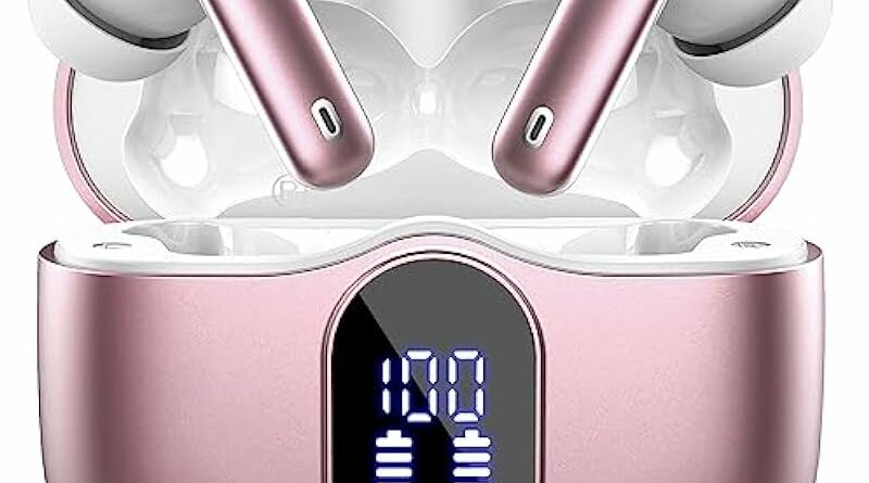 Wireless Earbuds, Bluetooth Headphones 5.3 HiFi Stereo, Wireless Earphones with ENC Mic, IP7 Waterproof in Ear Wireless Headphones, Touch Control, LED Digital Display Ear Buds Rose Gold(2023)