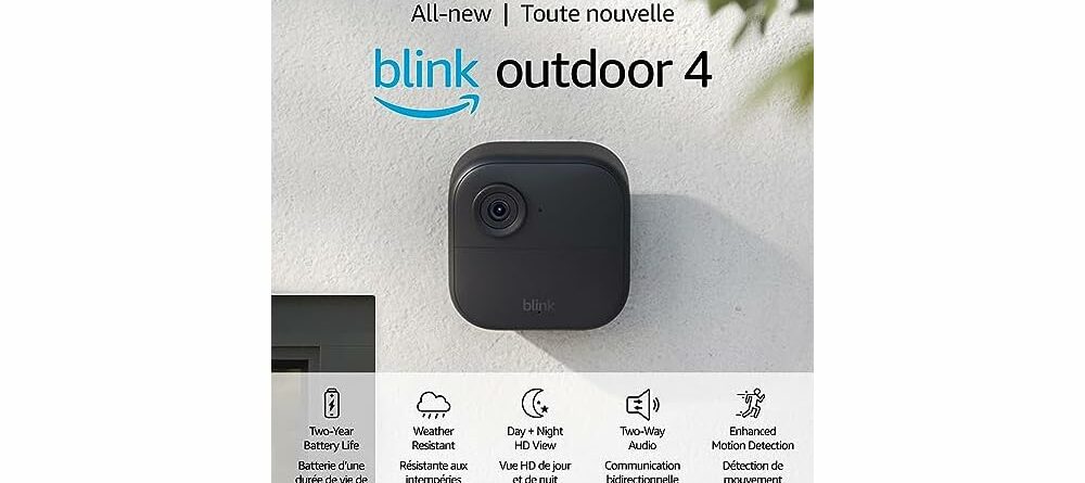 Blink Outdoor 4 (4th Gen) – Wire-free smart security camera, two-year battery life, two-way audio, HD live view, enhanced motion detection, Works with Alexa – 4 camera system