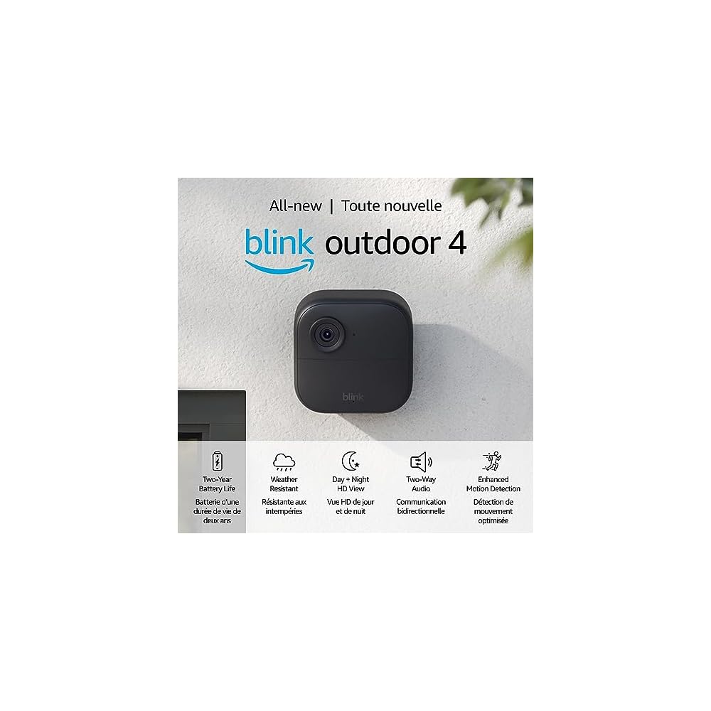 Blink Outdoor 4 (4th Gen) – Wire-free smart security camera, two-year battery life, two-way audio, HD live view, enhanced motion detection, Works with Alexa – 4 camera system