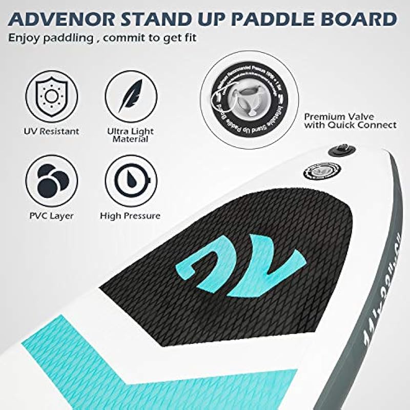ADVENOR Paddle Board 11’x33 x6 Extra Wide Inflatable Stand Up Paddle Board with SUP Accessories Including Adjustable Paddle,Backpack,Waterproof Bag,Leash,and Hand Pump,Repair Kit