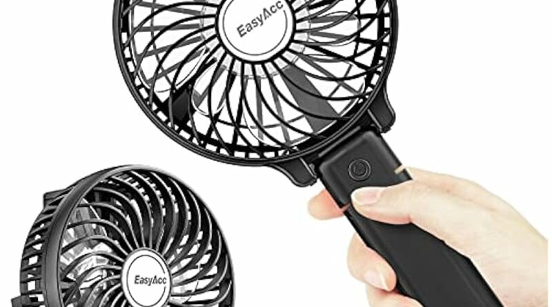 Handheld Fan, EasyAcc Personal Fan Powefull Portable Fan with 3 Speeds [LIFETIME SERVICE] 6 Blades 180° Foldable MINI USB Fan Desk Fan Small Table Rechargeable Fan for Travel Camping Outdoors - Black…