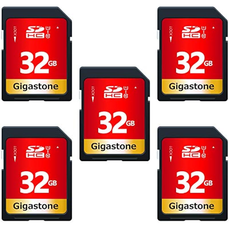 Gigastone SD Card 32GB 5-Pack UHS-I U1 Class 10 SDHC Memory Card High-Speed Full HD Video Canon Nikon Sony Pentax Kodak Olympus Panasonic Digital Camera