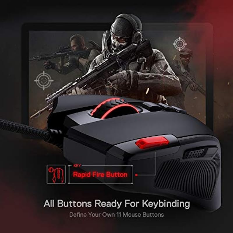 Redragon M612 Predator RGB Gaming Mouse, 8000 DPI Wired Optical Gamer Mouse with 11 Programmable Buttons & 5 Backlit Modes, Software Supports DIY Keybinds Rapid Fire Button