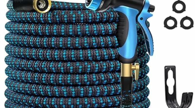 GUKOK 50 FT Expandable Garden Hose, Water Hose with 10-Function High-Pressure Spray Nozzle, Heavy Duty Flexible Hose, 3/4" Solid Brass Fitting